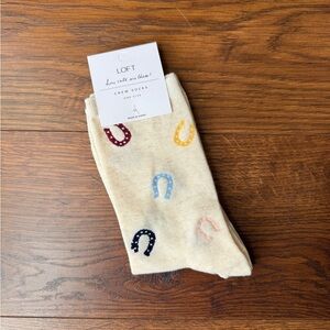 LOFT Cream Socks with Colorful Horseshoe Pattern